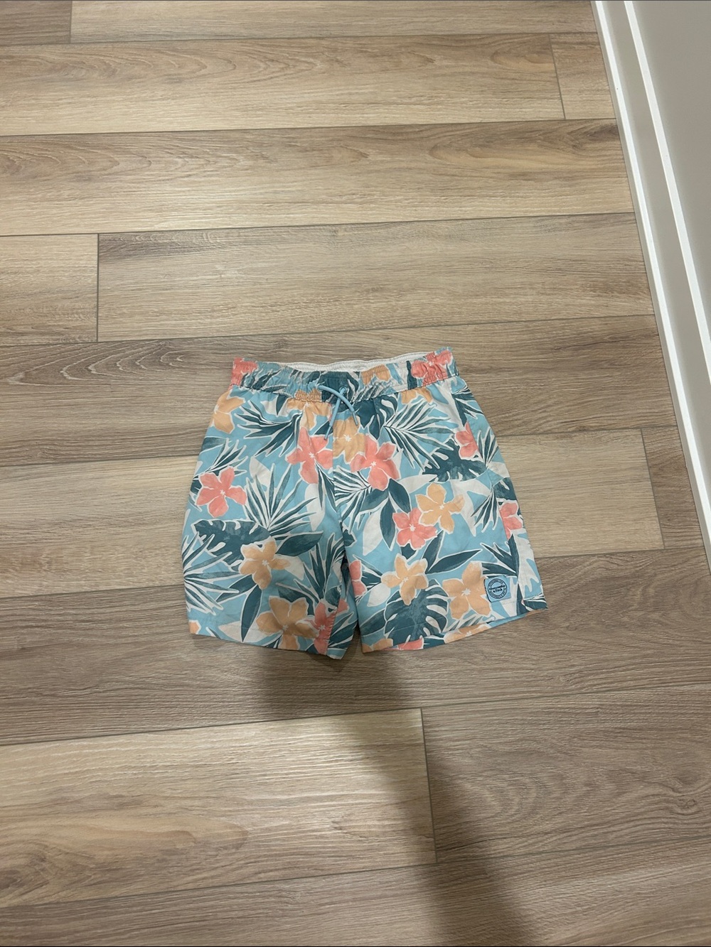 abercrombie kids Teal Floral Drawstring Shorts with Peach Accents